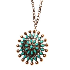 Faux Turquoise Starburst Rose Gold Chain necklace